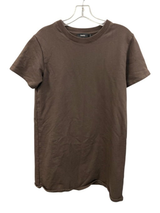Theory Size L Brown Cotton Short Sleeve T Shirt Mini Dress Brown / L