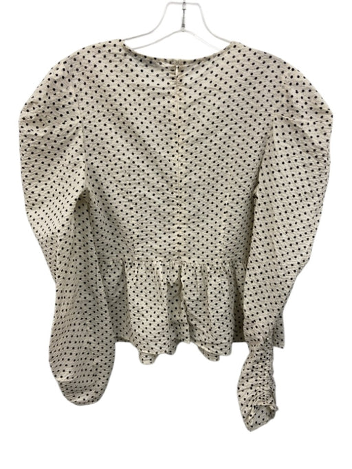 English Factory Size M Cream White & Black Cotton Seersucker Polka Dot Top Cream White & Black / M