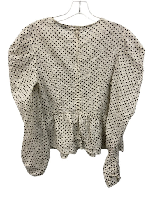 English Factory Size M Cream White & Black Cotton Seersucker Polka Dot Top Cream White & Black / M