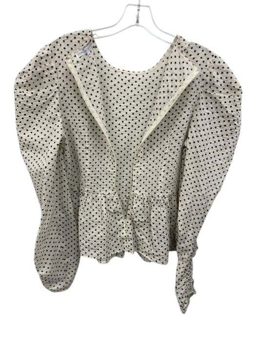English Factory Size M Cream White & Black Cotton Seersucker Polka Dot Top Cream White & Black / M