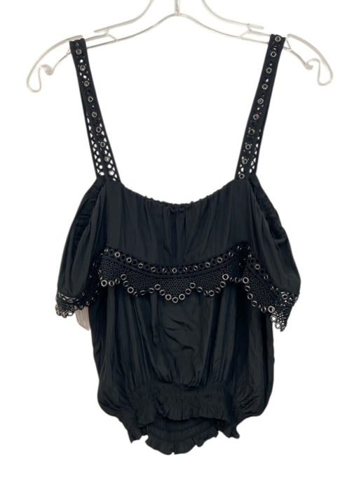 Ramy Brook Size L Black Polyester Sleeveless Grommet Detail Elastic Waist Top Black / L
