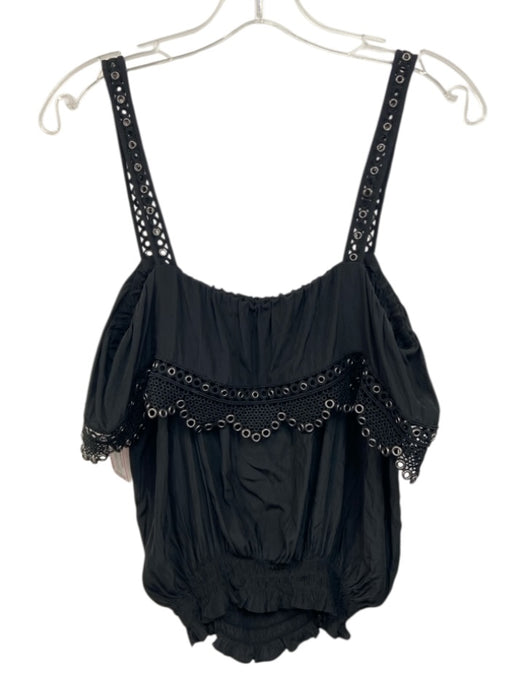 Ramy Brook Size L Black Polyester Sleeveless Grommet Detail Elastic Waist Top Black / L
