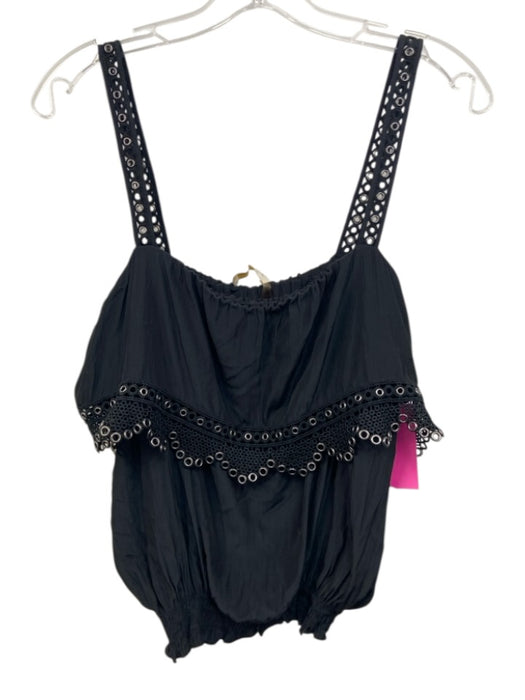 Ramy Brook Size L Black Polyester Sleeveless Grommet Detail Elastic Waist Top Black / L