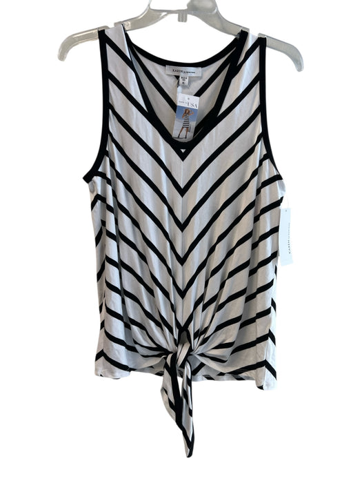 Karen Kane Size XL White & Black Rayon Sleeveless Striped Scoop Neck Top White & Black / XL