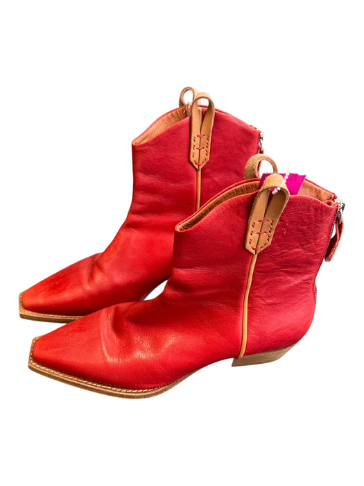 We The Free Shoe Size 39 Red Leather Square Point Toe Back Zip Block Heel Boots Red / 39