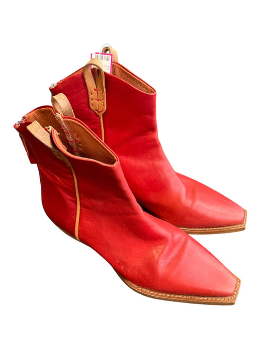 We The Free Shoe Size 39 Red Leather Square Point Toe Back Zip Block Heel Boots Red / 39