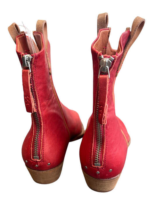 We The Free Shoe Size 39 Red Leather Square Point Toe Back Zip Block Heel Boots Red / 39