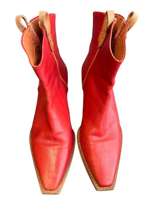 We The Free Shoe Size 39 Red Leather Square Point Toe Back Zip Block Heel Boots Red / 39