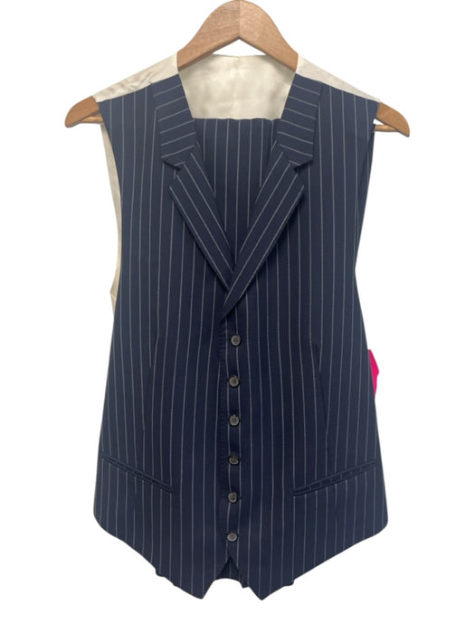 Suitsupply Navy Blue & White Wool Striped 3 Piece Men's Suit Navy Blue & White / Est 42