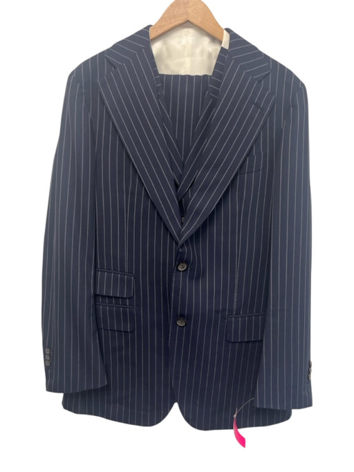 Suitsupply Navy Blue & White Wool Striped 3 Piece Men's Suit Navy Blue & White / Est 42
