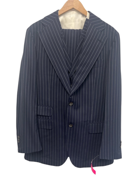 Suitsupply Navy Blue & White Wool Striped 3 Piece Men's Suit Navy Blue & White / Est 42