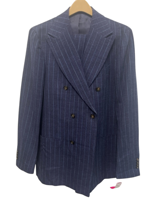Suitsupply Navy Blue & Blue Wool Striped Double Breasted Men's Suit Navy Blue & Blue / Est 40