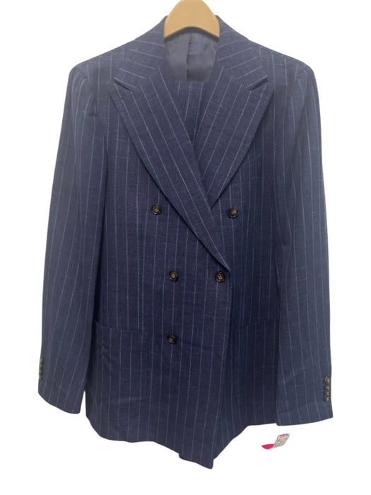 Suitsupply Navy Blue & Blue Wool Striped Double Breasted Men's Suit Navy Blue & Blue / Est 40