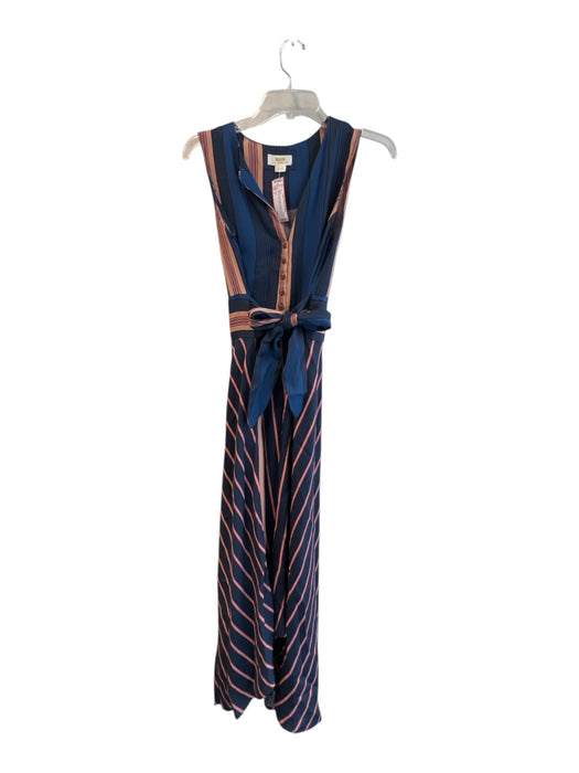 Maeve Size M Blue & Pink Viscose Buttons Tie Waist Side Zip Maxi Dress Blue & Pink / M