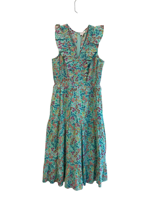 J. Crew Size 2 Blue & Multi Cotton Floral Sleeveless Back Zip V Neck Dress Blue & Multi / 2