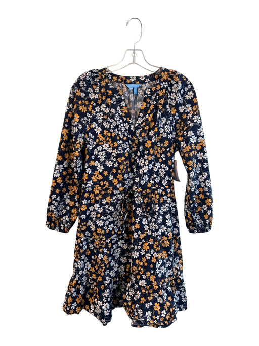 Draper James Size XS Navy, White & Gold Cotton Blend Floral V Neck Dress Navy, White & Gold / XS