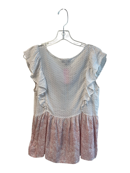 RANNA GILL Size XS Pink & White Rayon Blend Ruffle Detail Short Sleeve Top Pink & White / XS