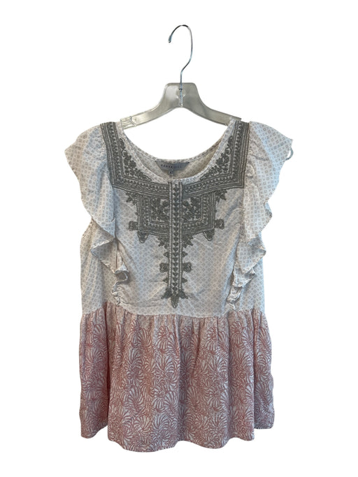 RANNA GILL Size XS Pink & White Rayon Blend Ruffle Detail Short Sleeve Top Pink & White / XS