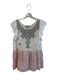 RANNA GILL Size XS Pink & White Rayon Blend Ruffle Detail Short Sleeve Top Pink & White / XS