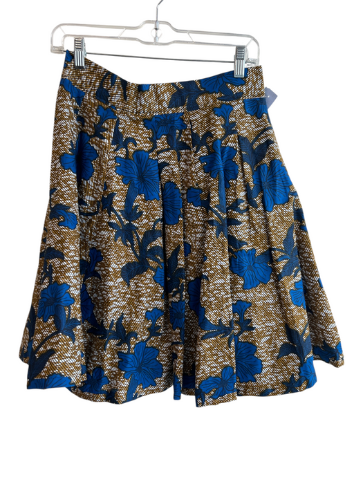 Francis + Benedict Size S Orange & Blue Cotton Side Zip Floral Pleated Skirt Orange & Blue / S