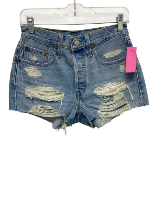 Levi's Size 26 Light Wash Cotton Denim High Rise Distressed Pockets Shorts Light Wash / 26
