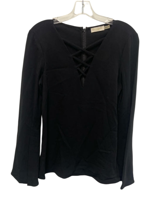 Ramy Brook Size 4 Black Long Sleeve Criss Cross Tunic Side Slit Top Black / 4