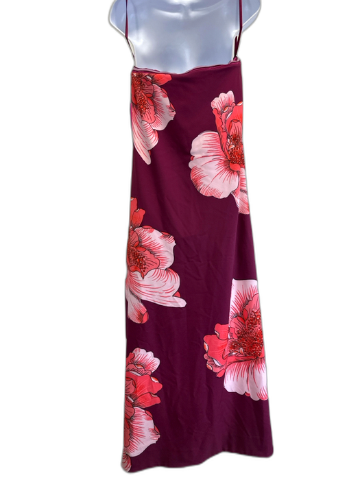 BHLDN Size 6 Burgundy & pink Polyester Blend Strapless Floral Column Gown Burgundy & pink / 6
