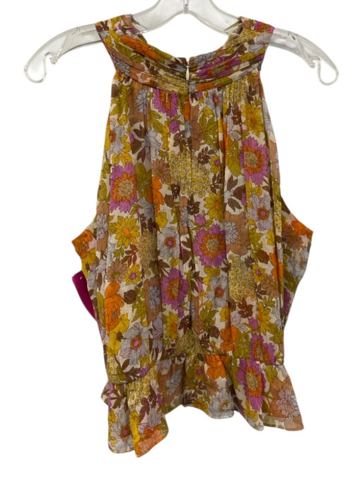 Veronica Beard Size 12 White, Brown & Purple Silk Floral Sleeveless Top White, Brown & Purple / 12
