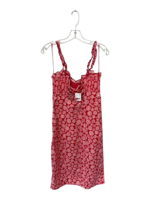 Free People Size L Red & Pink Cotton Blend Sleeveless Flowers Maxi Dress Red & Pink / L