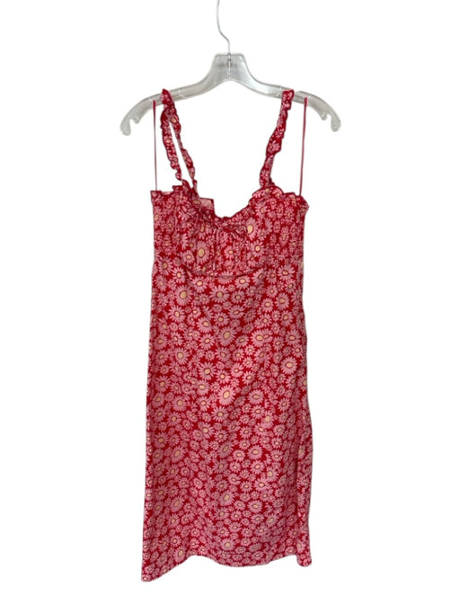 Free People Size L Red & Pink Cotton Blend Sleeveless Flowers Maxi Dress Red & Pink / L