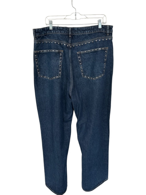 Reformation Size 33 Dark Wash Cotton Blend High Waist Studded Wide Leg Jeans Dark Wash / 33