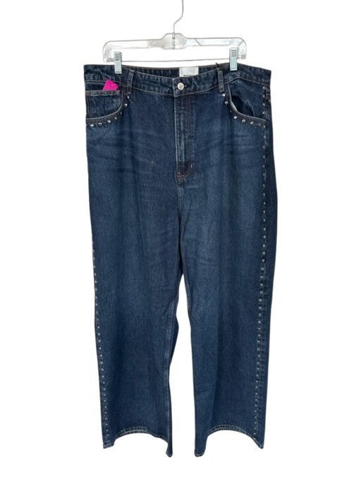 Reformation Size 33 Dark Wash Cotton Blend High Waist Studded Wide Leg Jeans Dark Wash / 33