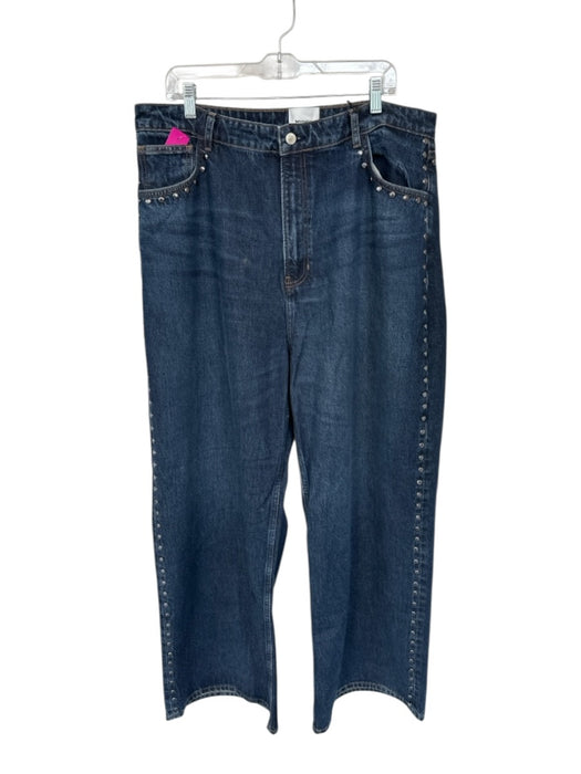 Reformation Size 33 Dark Wash Cotton Blend High Waist Studded Wide Leg Jeans Dark Wash / 33