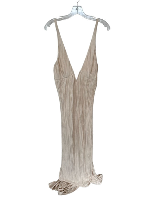 Asos Size 14 Champagne Polyester Sleeveless Crinkle Maxi Dress Champagne / 14