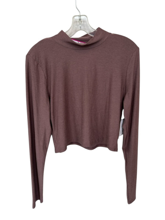 Beyond Yoga Size XL Brown Polyester Blend Long Sleeve Mock Neck Cropped Top Brown / XL