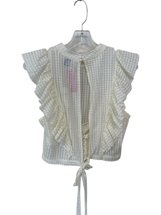 Maeve Size L Cream Nylon Blend Flutter Sleeves Grid Back Tie Top Cream / L