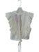 Maeve Size L Cream Nylon Blend Flutter Sleeves Grid Back Tie Top Cream / L