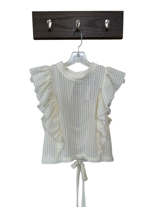 Maeve Size L Cream Nylon Blend Flutter Sleeves Grid Back Tie Top Cream / L