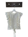 Maeve Size L Cream Nylon Blend Flutter Sleeves Grid Back Tie Top Cream / L