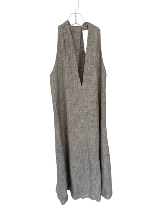 Zara Size S Brown & White Viscose Blend Sleeveless Racerback V Neck Maxi Dress Brown & White / S