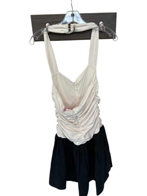 Maeve Size S Black & Ivory Cotton Blend Halter Neck Gathered Color Block Dress Black & Ivory / S