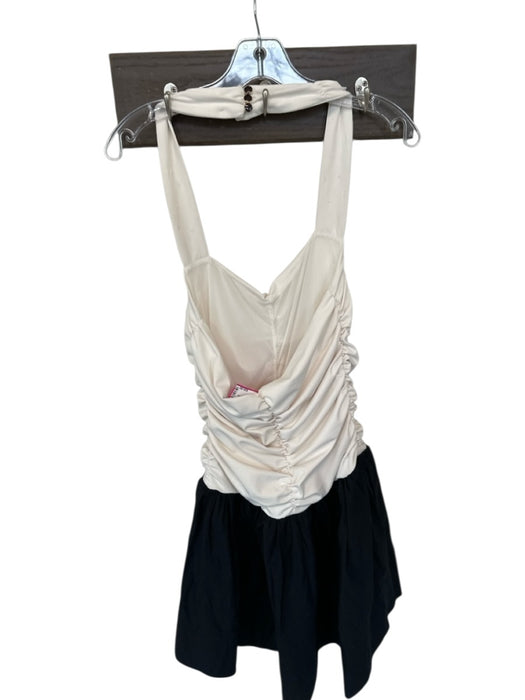Maeve Size S Black & Ivory Cotton Blend Halter Neck Gathered Color Block Dress Black & Ivory / S