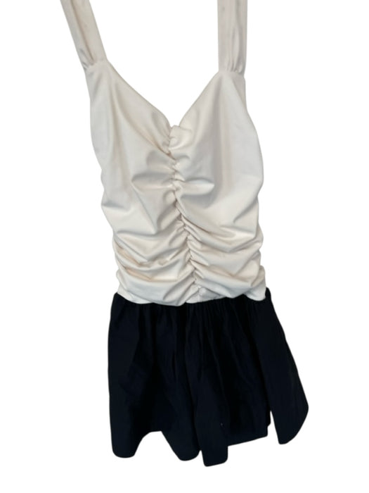 Maeve Size S Black & Ivory Cotton Blend Halter Neck Gathered Color Block Dress Black & Ivory / S
