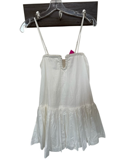 Fancy Size S White Cotton Wire Spaghetti Strap Pleat Detail Dress White / S