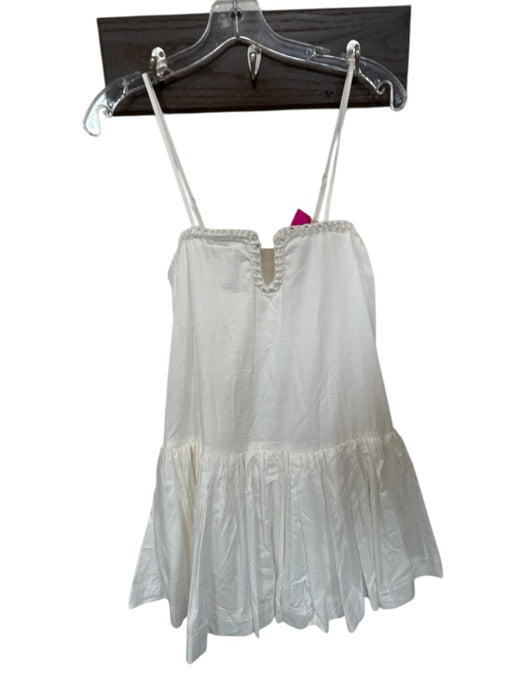 Fancy Size S White Cotton Wire Spaghetti Strap Pleat Detail Dress White / S