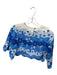 Farm Rio Size S Blue & White Linen 3/4 Sleeve Flowers Scallop Detail Cropped Top Blue & White / S