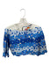 Farm Rio Size S Blue & White Linen 3/4 Sleeve Flowers Scallop Detail Cropped Top Blue & White / S