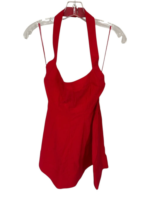 Maeve Size S Red Cotton Blend Halter Neck Pleated Dress Red / S
