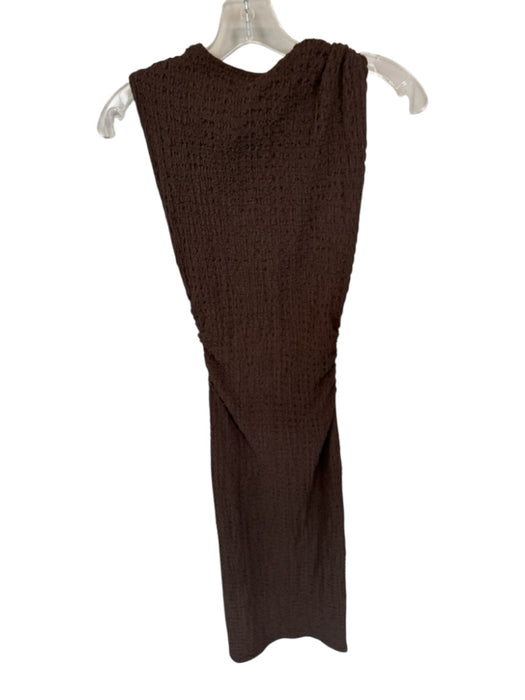 Zara Size S Brown Polyester Blend Cap Sleeve Crinkle Maxi Dress Brown / S