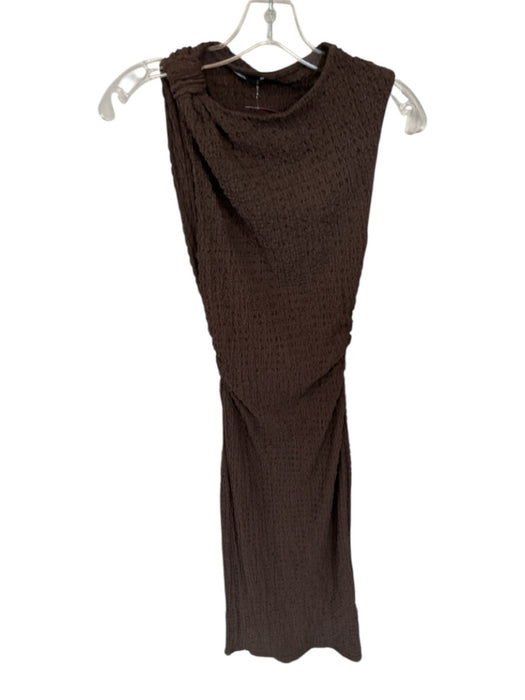 Zara Size S Brown Polyester Blend Cap Sleeve Crinkle Maxi Dress Brown / S